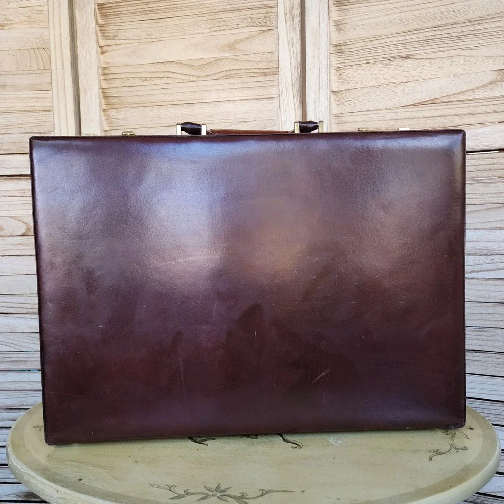 Vintage Presto Brown Leather Briefcase Portfolio Combination Lock Mod Retro
